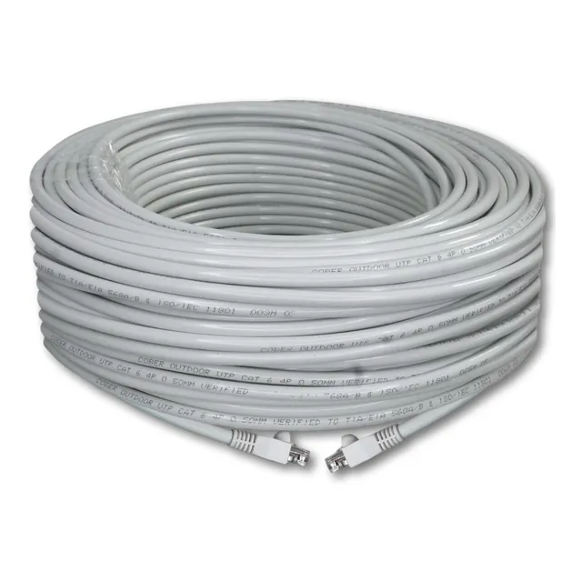 Cable Utp Cat 6 Exterior Blanco Con Plugs 30 Metros Cober