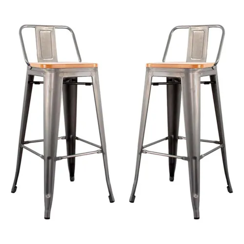 Pack 2 Taburetes Tolix C/respaldo Y Asiento De Madera Lumax Color Gris