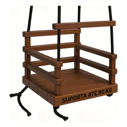 Balanço Cadeirinha Infantil Suspenso Madeira Quintal Jardim Marrom