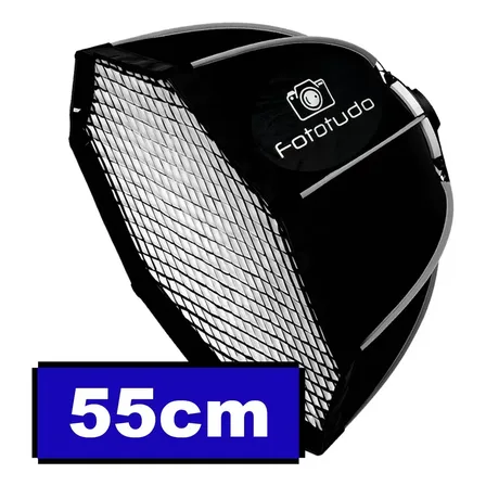 Difusor fotográfico softbox Fototudo FT-8055 Bowens diâmetro 55cm interior prateado com grid colmeia