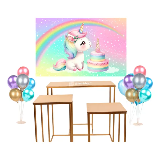 Fondo De Tela Unicornio Y Arcoiris Color Pastel Cumpleaños
