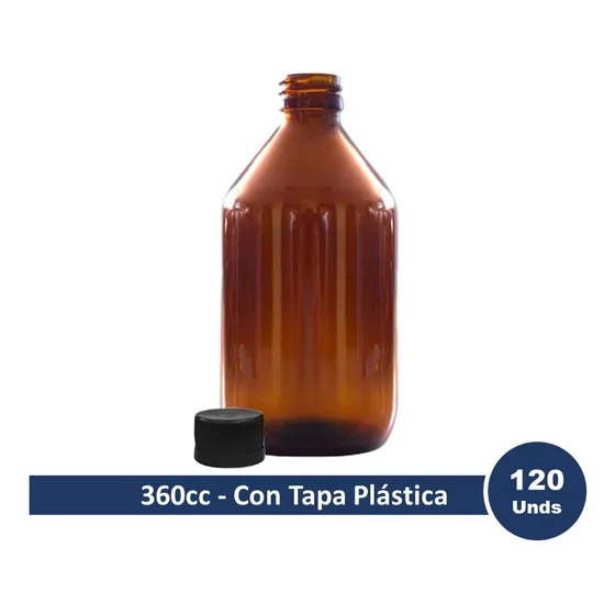Envase Frasco Farmacia Vidrio Ámbar 360cc Con Tapa Plástica