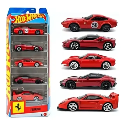 Hot Wheels Ferrari Kit 5 Carrinhos 1:64 2026 Mattel Jln12