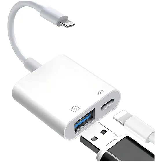 Adaptador Otg Usb 3.0 Para iPad iPhone 2 En 1 Compatible Microfono Mouse Teclado Cargador Plug And Play