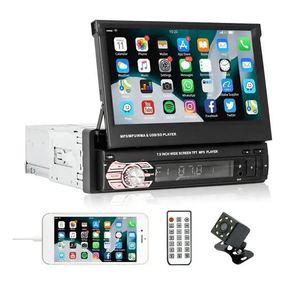 LUMVA Rádio Estéreo Para Carro 1din 7 Bluetooth Auto Retrátil Mp5