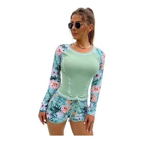 Traje De Baño Para Dama Tankini Con Manga Larga Y Pantalones