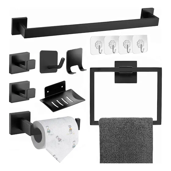 12pzs Juego De Accesorios Bano 304 Inoxidable Toallerosnegro