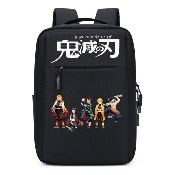 Mochila Usb Demon Slayer Anime Estudante Escolar 20 L Cor Preto