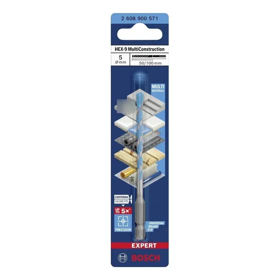 Broca Multiconstruction Hexagonal 5mm X 100 Bosch 2608900571