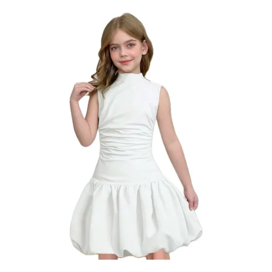 Vestido De Niña Blanco, Falda Globo