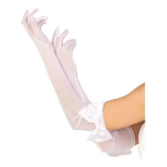 Guantes Largo Opera Malla Con Lazo Blanco Talla Única Adulto
