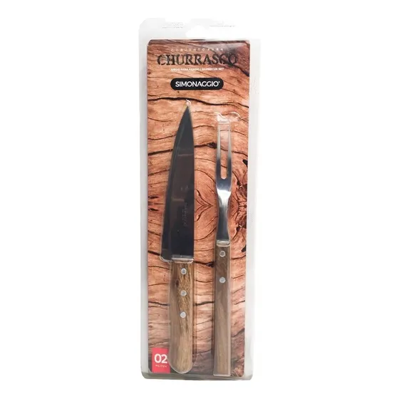 Set De Cubiertos Para Asado Cuchilla Y Tenedor Mango Madera 
