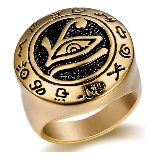 Anillo Color Oro Ojo Horus Egipcio Acero Inoxidable Hombre