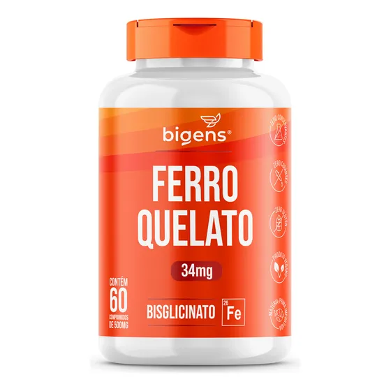 Ferro Quelato Bisglicinato 34mg, 60 Comprimidos Bigens Full Sabor Sem sabor