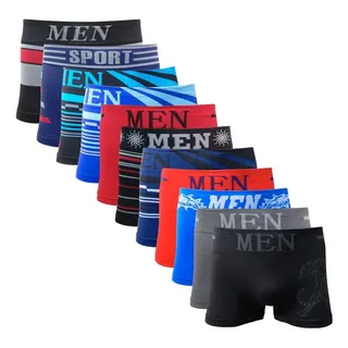 Men Kit 10 Cuecas Box Boxer Sem Costura Sortidas