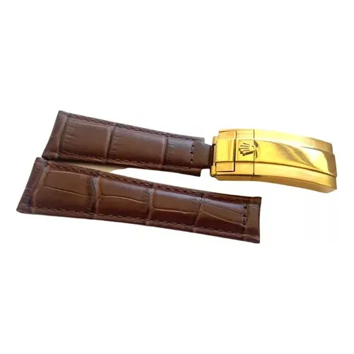 Pulseira Couro Para Relogio Rolex 24x20mm Com Fecho Dourado