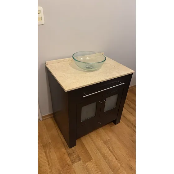Vanitory Impecable Con Mesada De Silestone Negro Beige Un Agujero