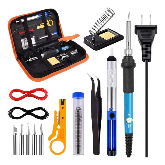 Kamysen Kit De Soldadura De Cautin Electronica,60 W Temperatura Ajustable,soporte Para Soldador,dispositivo De Succión De Estaño, Alambre De Soldadura, Pelacables, Pinzas,cable De Soldadura,5 Piezas