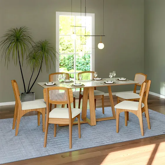 Mesa Jantar 180cm Com 6 Cadeiras Sala Jantar Dalla Costa Mdf
