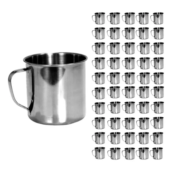 Kit Com 50 Canecas Escolar Inox Polido 7cm 225ml - Ke Home