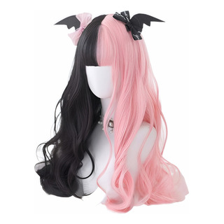 Genial Cosplay De Halloween: Peluca Mitad Negra, Mitad Rosa Genial Cosplay De Halloween: Peluca Mitad Negra, Mitad Rosa