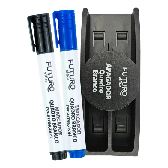 Kit 2 Marcadores Quadro Branco Recarregável + Apagador Cores