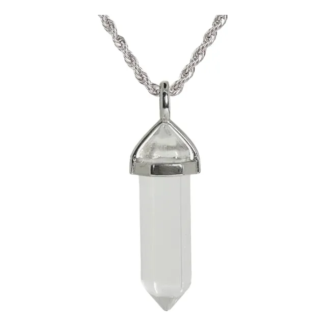 Collar De Cuarzo Piedra Natural  - Cadena Bañada En Plata