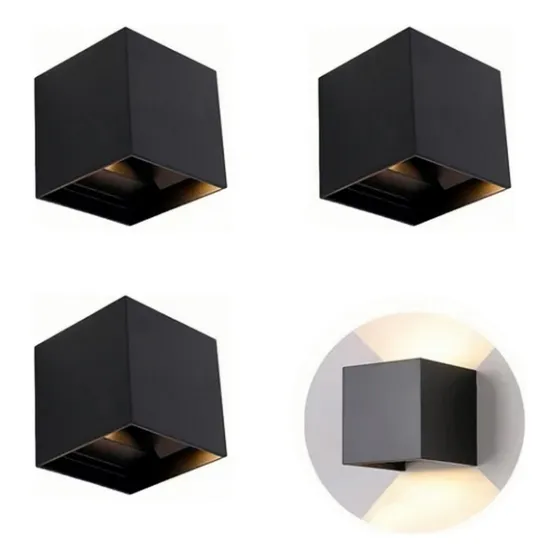 Pack 3 Luz Foco Aplique Para Pared Led Exterior Cubo Alumbra