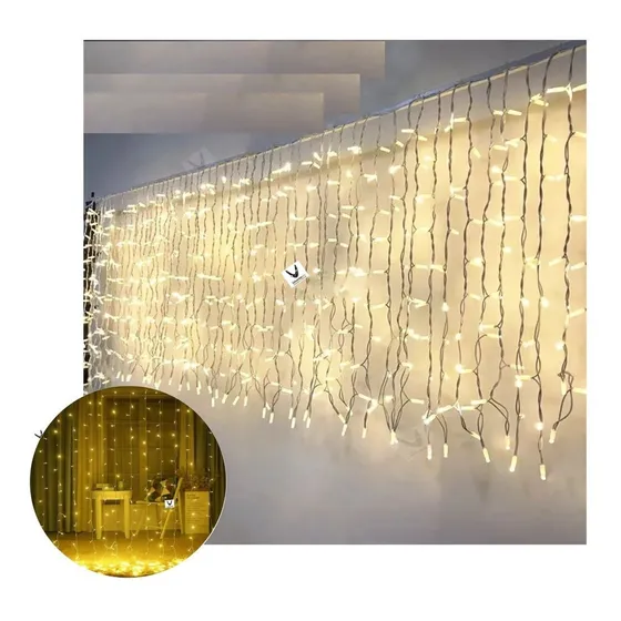 Luz Cascada 6x1 Mts  Led Luces Navidad Amarillo 