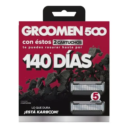 Groomen 500 140 Días Cartuchos Desechables 5 Navajas 2 Pzas