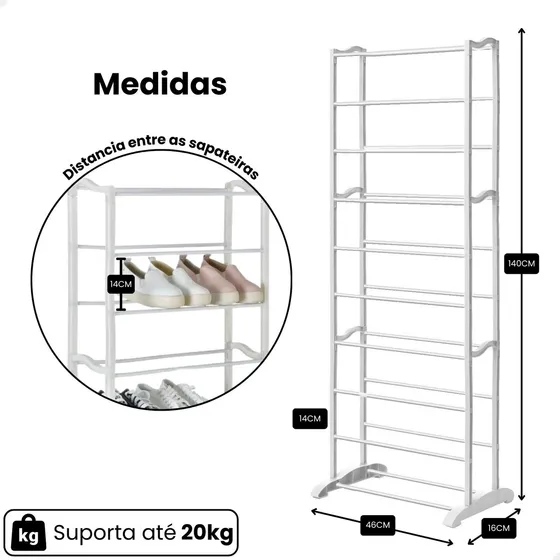 Sapateira Vertical De Porta 10 Andares Estante Organizadora Cor Branco