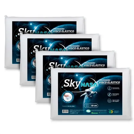 Kit 4 Travesseiros Sky Nasa Premium Viscoelástico Macio Cor Branco