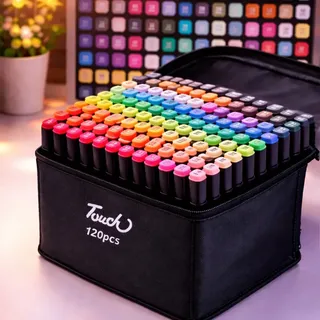 Conjunto Marcador Kit 120 Cores Ponta Dupla Canetas Permanente Touch Permanente Estojo Escolar Canetinha Colorir Desenho Papelaria Multicolorido Sortido