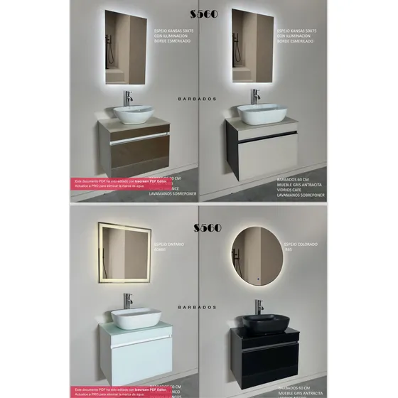 Eco  Mueble Barbados Baño 60 Lavamanos + Espejo + Grifería 
