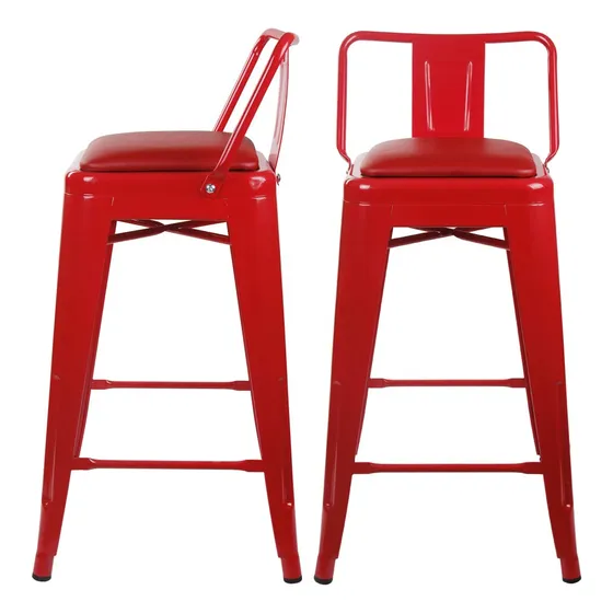 Gia Taburete Metal Respaldo 24  Asiento Cuero Vegano Rojo 2