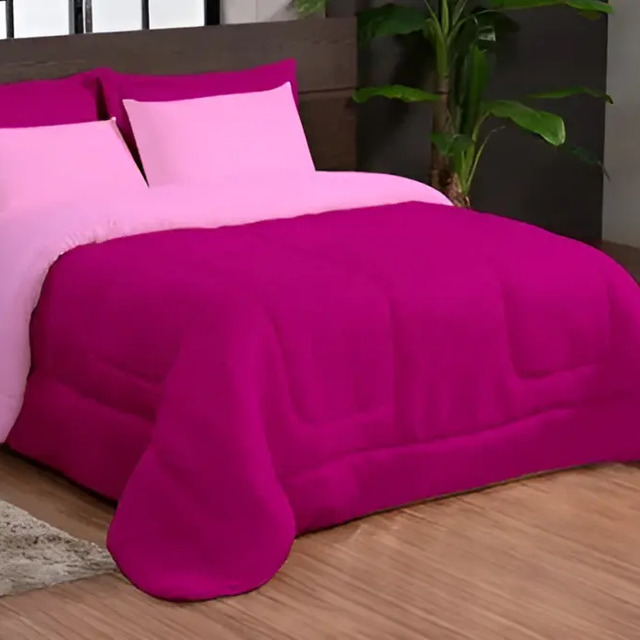 Kit Edredom Ternura Casal Queen + 4 Peças Dupla Face Pink/rosa - Liso