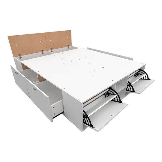 Cama Box Con Cajones Y Zapatero Para Colchon 140 X 190 Color Blanco Benethon