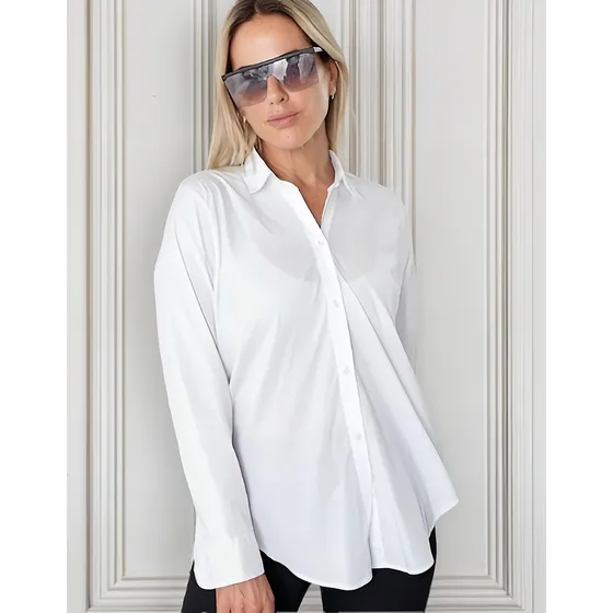 Camisa Basica Uniforme Manga Larga Lisa Mujer Entallada