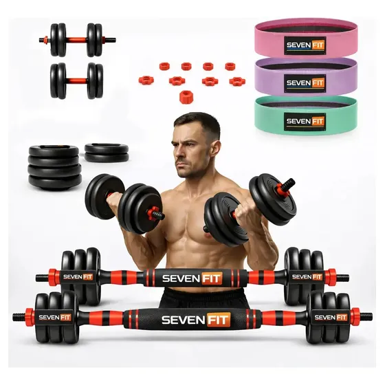 Kit Halteres E Anilhas Musculação Ajustáveis Academia Fit 6 Em 1 15kg Marca Sevenfit + Brinde Incluso