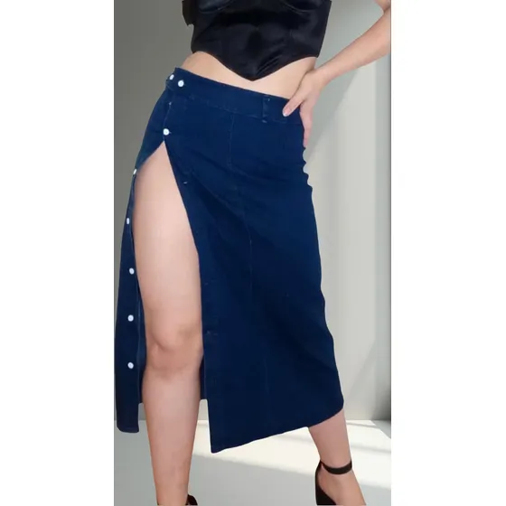 Pollera Falda Larga Viral Con Botones Mujer 
