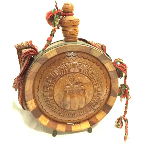 Antigua Botella De Madera Cantimplora Rumania Deco Vintage