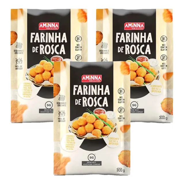 Farinha De Rosca Aminna Sem Glúten Pacote 300g Kit 3 Unidade