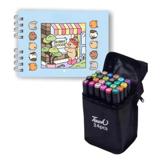 Kit Livro Para Colorir E Pintar + Conjunto De 24 Canetinhas Coloridas Hidrográfica Touch Marcador Ponta Dupla Kit Livro Para Colorir E Pintar + Conjunto De 24 Canetinhas Coloridas Hidrográfica Touch Marcador Ponta Dupla