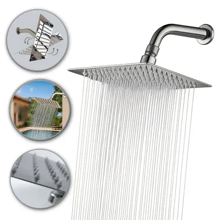Chuveiro Ducha Quadrada Prata Em Inox 20x20 Braço 15cm Cm Parede Área Interna E Externa Reajustável