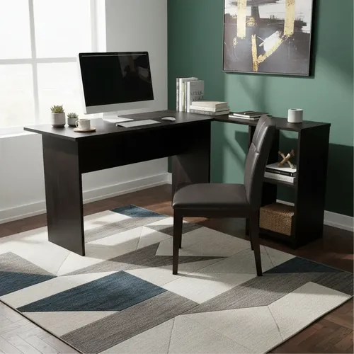 Escritorio En Forma De L Con Estantes Y Puertos Usb Vintage(120 X 82.5