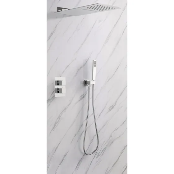 Eup Set Grupo Ducha Regadera Cascada Telefonera Cuadra Cromo