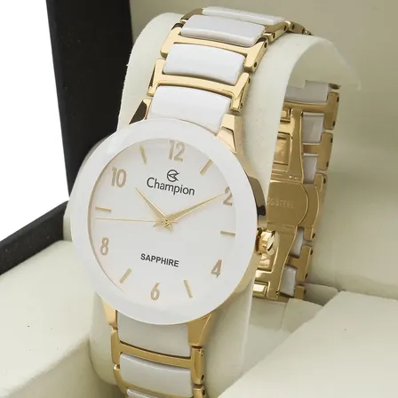 Relógio De Pulso Champion Ca21875h Ca21875u Com Corria De Cerâmica Cor Branco - Fondo Branco 2