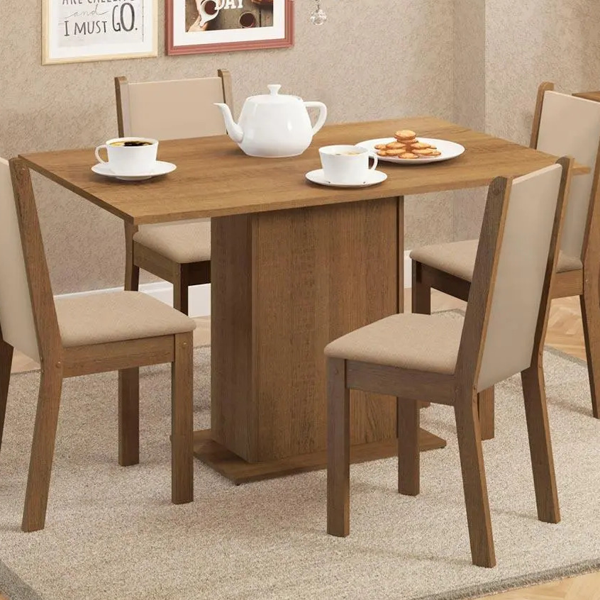 Sala De Jantar Madesa Talita Mesa Tampo Madeira 4 Cadeiras Cor Rustic/Crema/Pérola Desenho do tecido das cadeiras Liso Sala De Jantar Madesa Talita Mesa Tampo Madeira 4 Cadeiras Cor Rustic/Crema/Pérola Desenho do tecido das cadeiras Liso