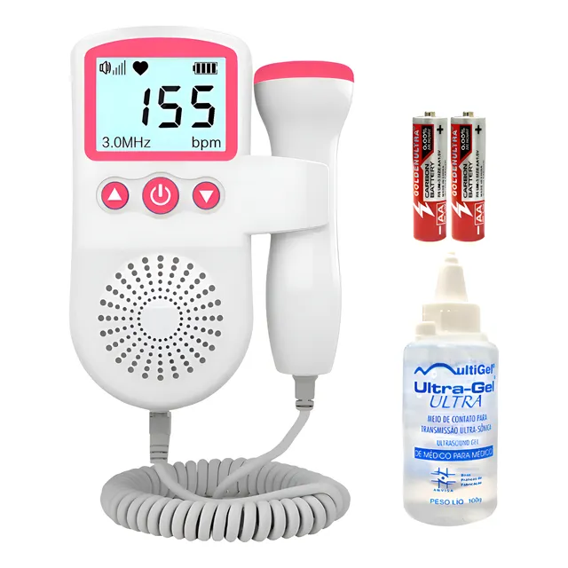 Kit Doppler Fetal Sonar Batimentos Bebe Grávida + Pilhas Gel