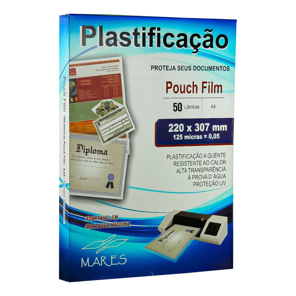 Plástico para Plastificação Mares A4 220x307 125 Micras 50un Plástico para Plastificação Mares A4 220x307 125 Micras 50un